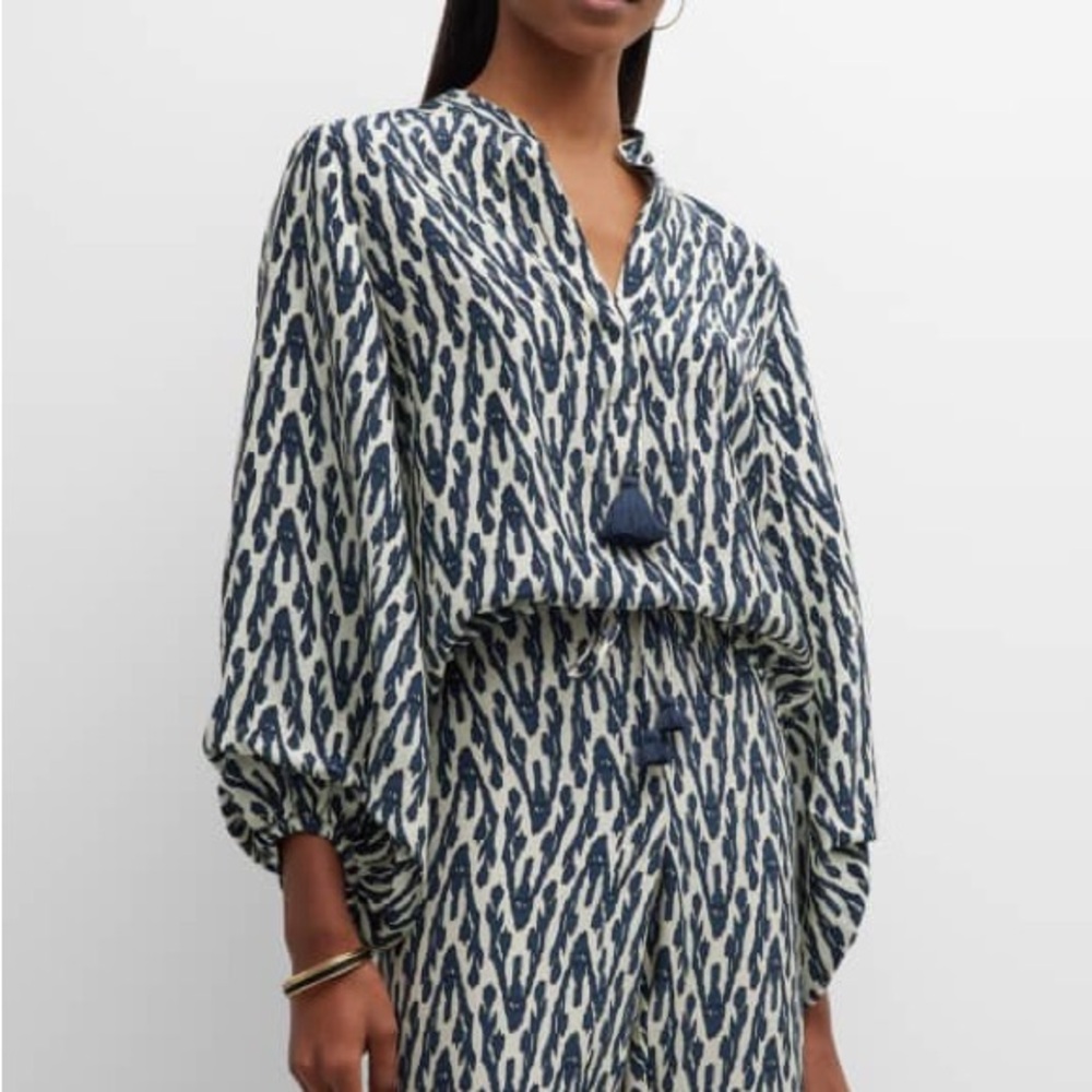 Figue Rylie Zigzag Collared Silk Top